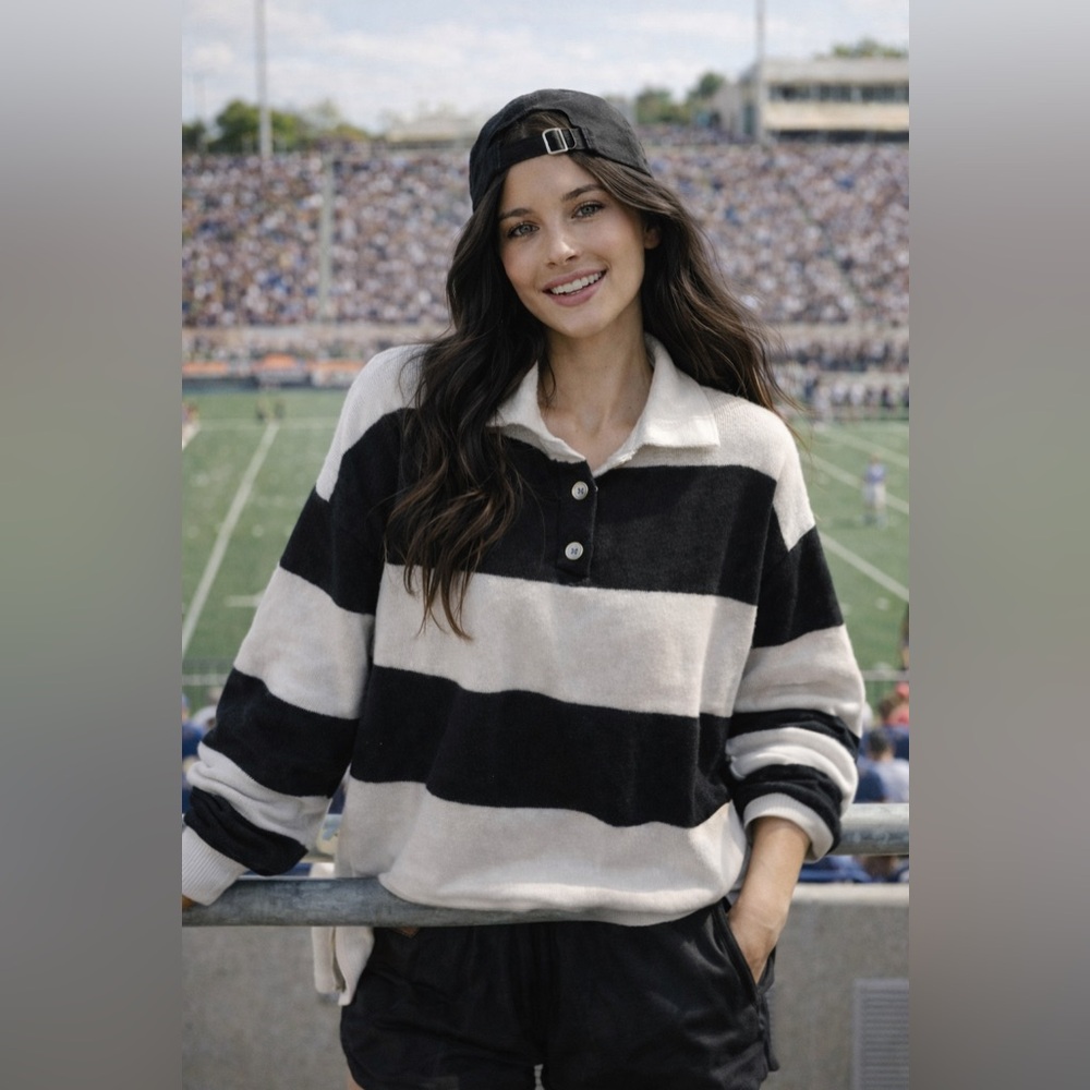 DAZY Cotton Blend Stripped Rugby Sweater, size large.